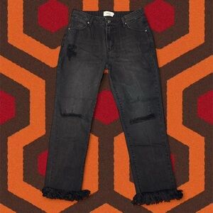 NWOT MINKPINK x MP|D Black Cropped Distressed Denim w/Frayed Bottoms